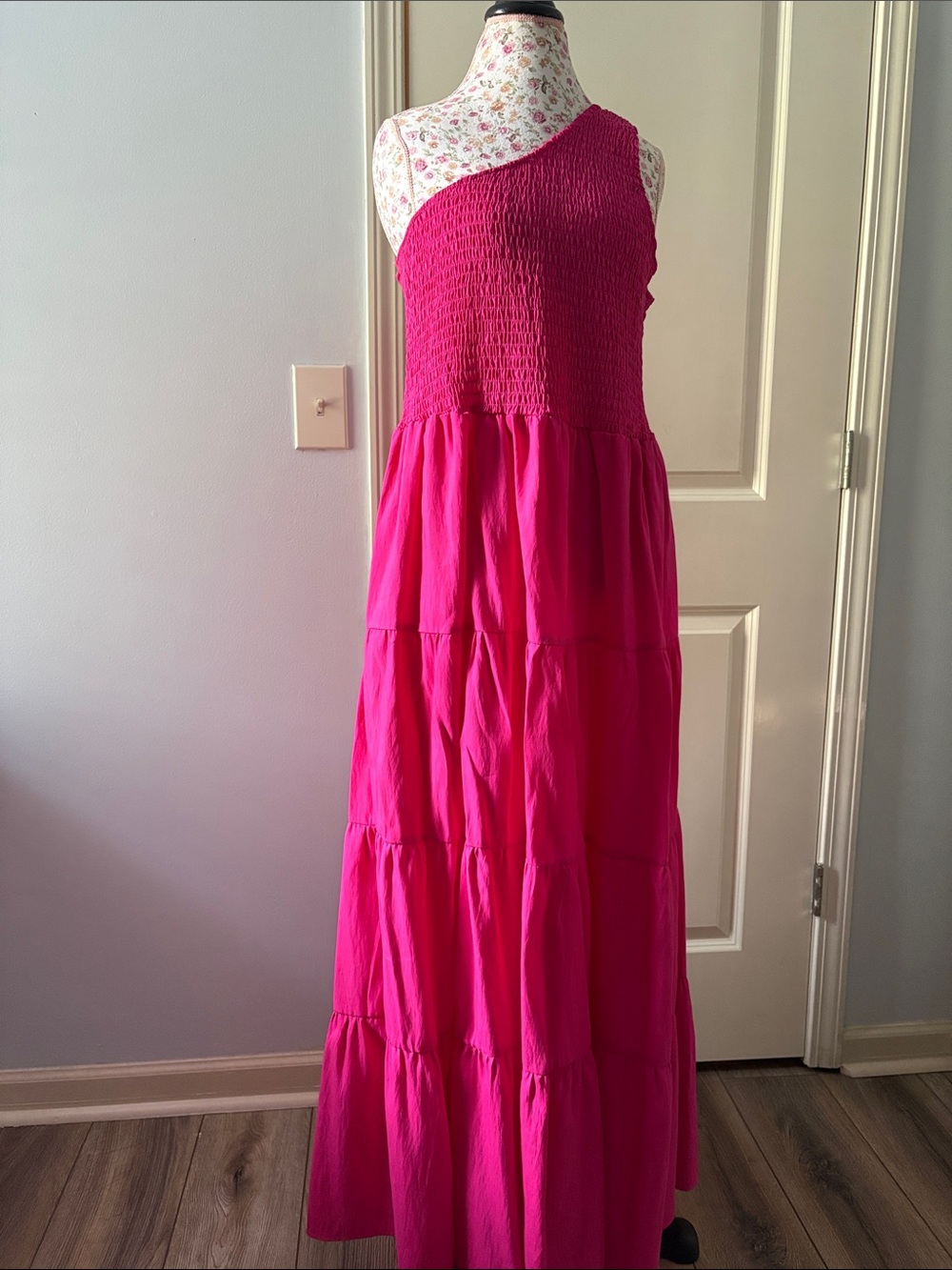 Eloquii Hot Pink One-Shoulder Maxi Dress